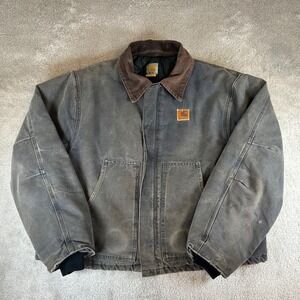 Vintage Carhartt Arctic J22 Jacket Faded Petrol Gray Canvas Quilt Lined Men's XL